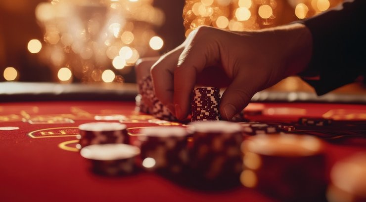 Suasana meja blackjack live casino dengan dealer profesional dan pemain aktif